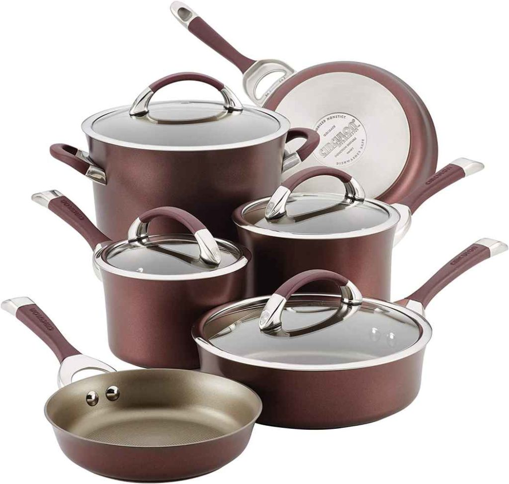 reddish-brown colour cookware set for gas stove
