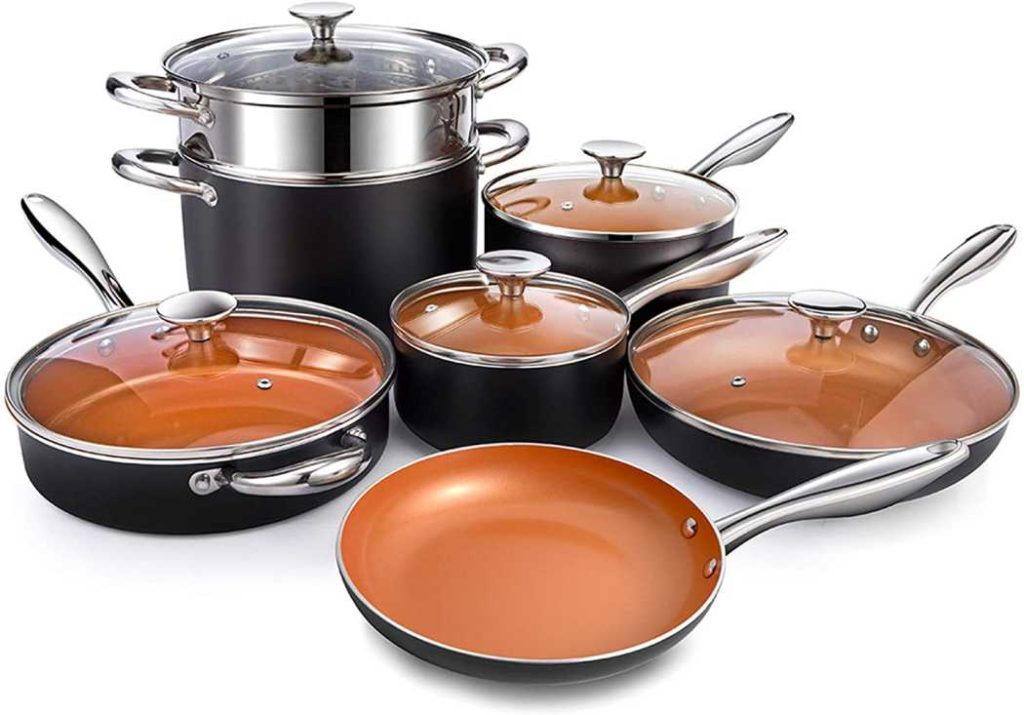 copper and titanium made cookware set for a gas stove