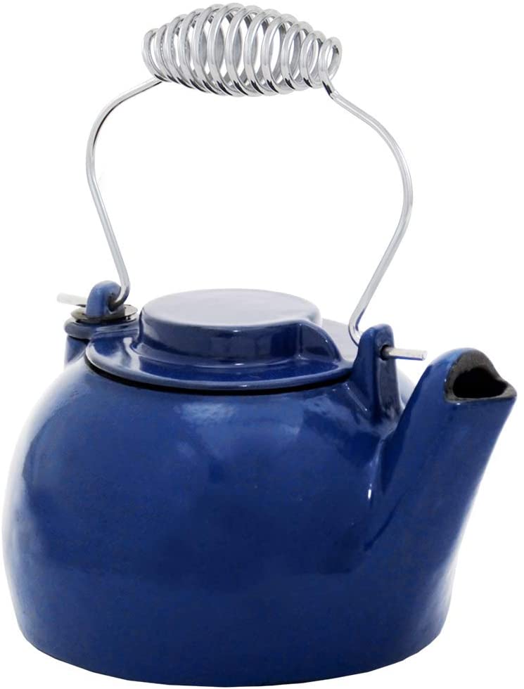 Blue colour cast iron kettle for wood burning stove