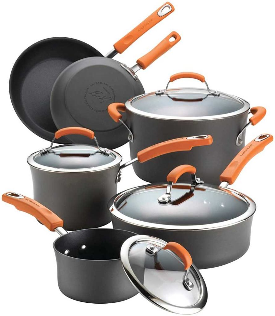 Anodized Aluminum black colour with plastic handle cookware set for a gas stove