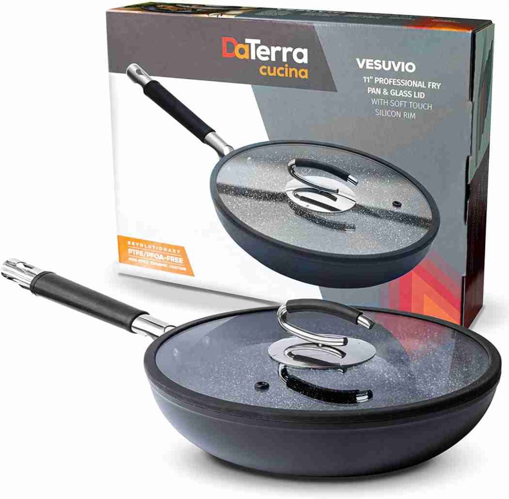 A non-stick pan with a box beside it 